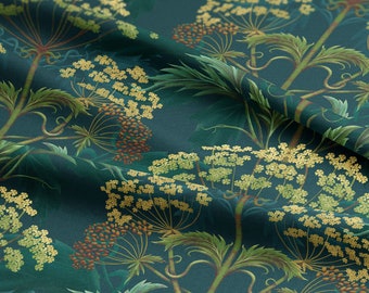 William Morris Linen Cotton Fabric: Hemlock 'Bold Brassica' Print
