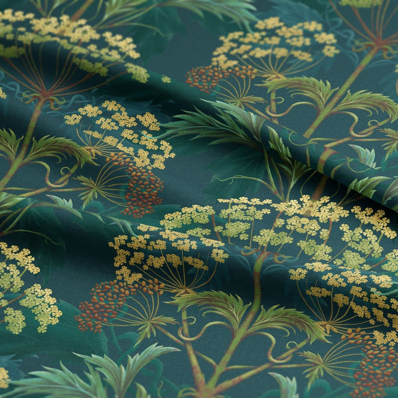 Linen Hemlock 'Bold Brassica' fabric, William Morris Decor, Maximalist, Victorian Gothic Walls, Soft furnishing, Upholstery, Verdant, luxury image 1