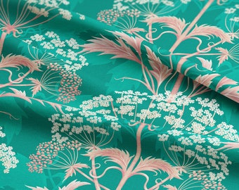 Linen Hemlock 'Crabapple Jelly' fabric, Teal William Morris Decor, Maximalist, Victorian, Soft furnishing, Upholstery, Luxury, Bold interior