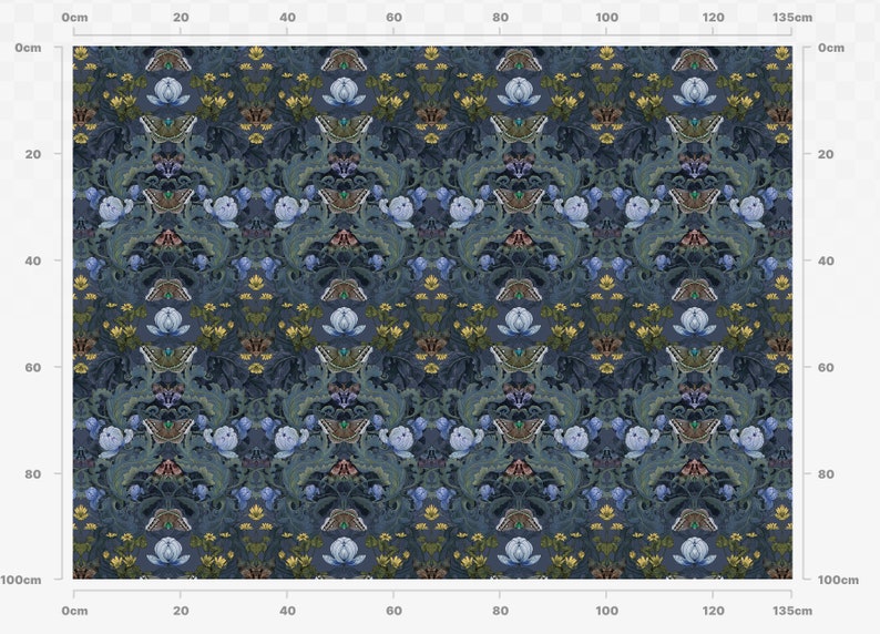 Linen Bloomsbury Moth Floral Fabric in Midnight, Floral Arts & Crafts, William Morris Decor, Maximalist, Victorian Gothic Walls image 7
