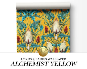 SAMPLE Peel and Stick Alchemist Yellow Lords and Ladies Wallpaper, Luxury, arts & crafts, Home Decor, House Renovation, Victorian maximalist