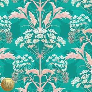 Linen Hemlock 'Crabapple Jelly' fabric, Teal William Morris Decor, Maximalist, Victorian, Soft furnishing, Upholstery, Luxury, Bold interior image 3