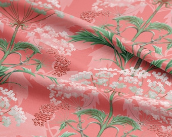 William Morris Linen Cotton Fabric: Hemlock 'Pimpernel Pink' Print
