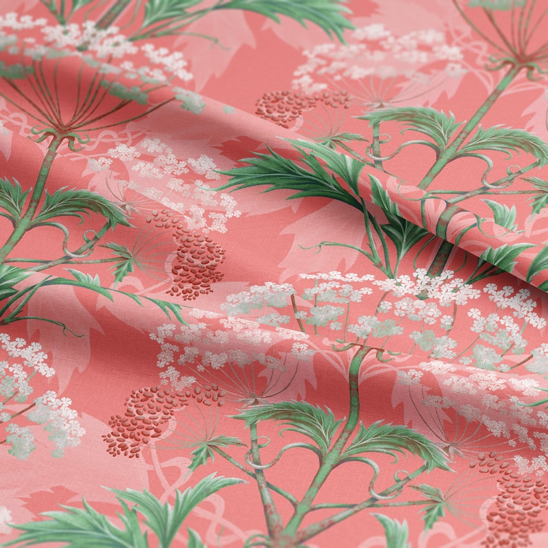 Linen Hemlock 'Pimpernel Pink' fabric, William Morris Decor, Maximalist, Victorian, Soft furnishing, Upholstery, Luxury, Bold interiors. image 1