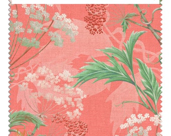 Hemlock 'Pimpernel Pink' Linen Fabric Swatch: William Morris Style
