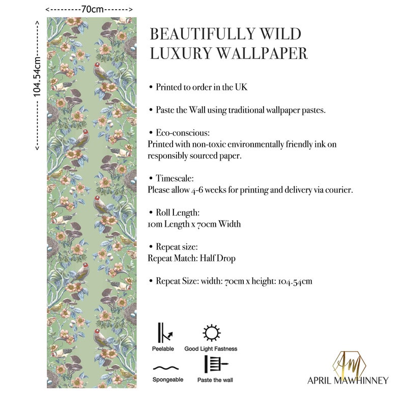 Greenfinch Super Wide 'Wild Hedgerow' Wallpaper, Luxury, Home Decor, Victorian Renovation, maximalist, damask, woodland, birds, calming image 10