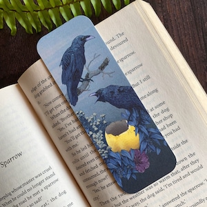 Raven Crow Bookmark, crow, birds, book gifts, folklore, dark academia, gothic art, dark art, folktales, cottagecore, Nordic myths. image 1