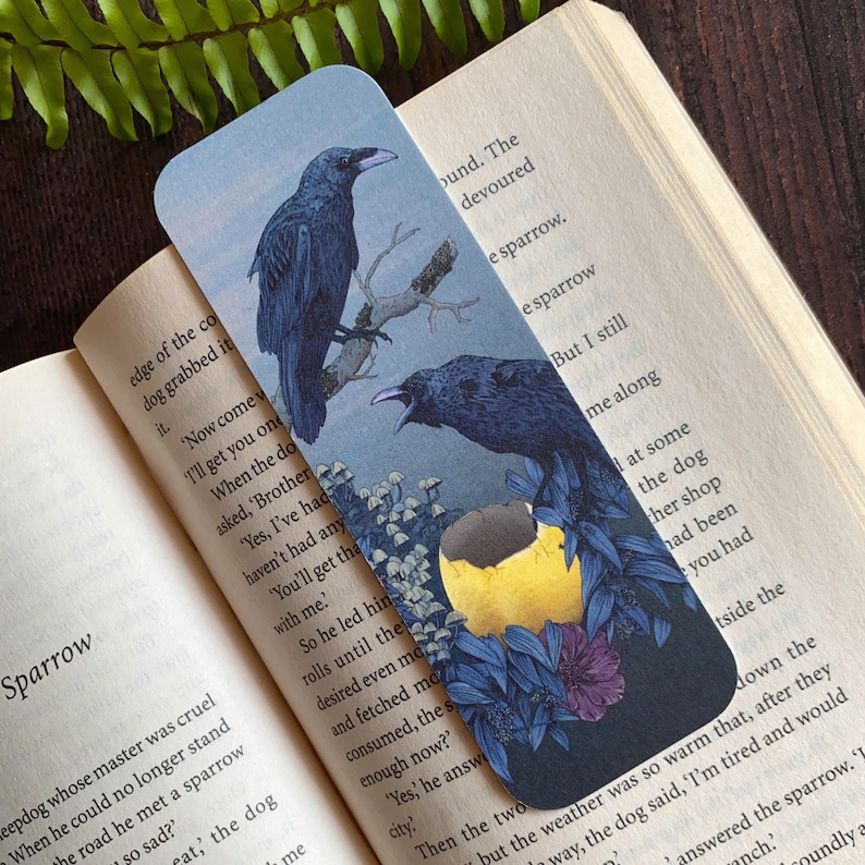 Raven Crow Bookmark, crow, birds, book gifts, folklore, dark academia, gothic art, dark art, folktales, cottagecore, Nordic myths. image 1