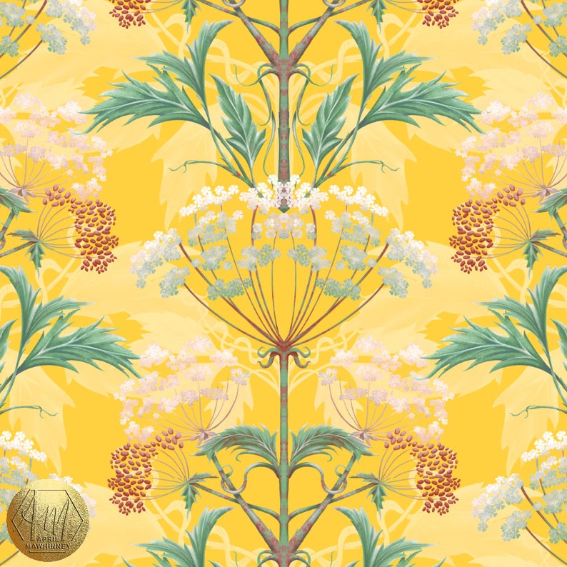 Linen Hemlock 'Catkin' fabric, Yellow, William Morris Decor, Maximalist, Victorian, Soft furnishing, Upholstery, Luxury, Bold interiors image 3