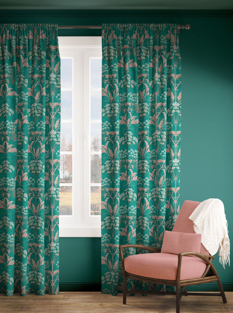 Linen Hemlock 'Crabapple Jelly' fabric, Teal William Morris Decor, Maximalist, Victorian, Soft furnishing, Upholstery, Luxury, Bold interior image 2