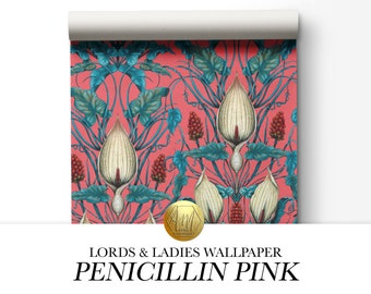 SAMPLE Peel and Stick Penicillin Pink Lords & Ladies Wallpaper, Luxury, Renovation, Victorian, maximalist, Removable, Renter, Statement Wall