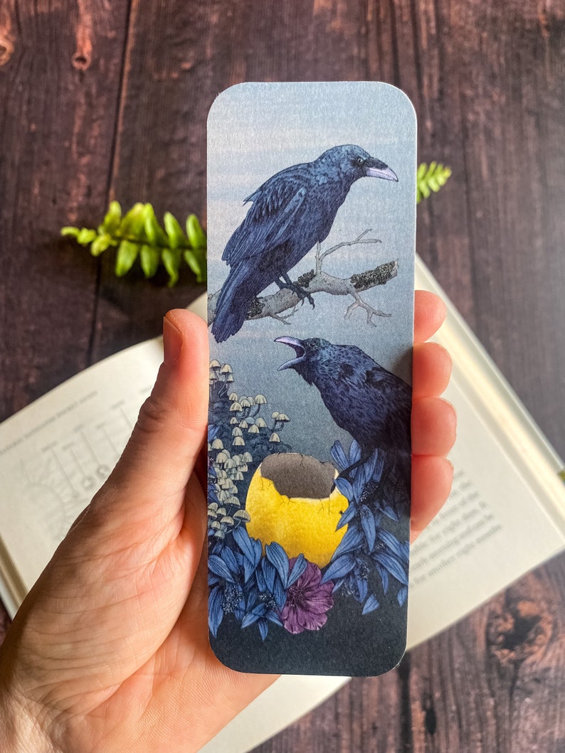 Raven Crow Bookmark, crow, birds, book gifts, folklore, dark academia, gothic art, dark art, folktales, cottagecore, Nordic myths. image 2