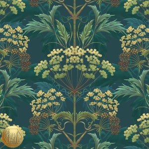 Linen Hemlock 'Bold Brassica' fabric, William Morris Decor, Maximalist, Victorian Gothic Walls, Soft furnishing, Upholstery, Verdant, luxury image 3