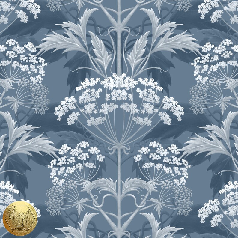Linen Hemlock 'Sloe Gin' fabric, Blue, William Morris Decor, Maximalist, Victorian, Soft furnishing, Upholstery, Luxury, Bold interiors. image 3