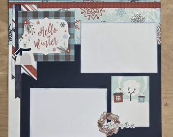 Hello Winter Snowman polar bear 2-page 12x12 Scrapbook Layout Page Kit for Kids Children snowmageddon snopocalypse for Winter Snow PK4.1.26