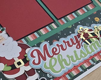 Merry Christmas Santa tree presents 2-page 12x12 Scrapbook Layout Page Kit for Kids, Children Holiday Christmas Layout PK11.1125