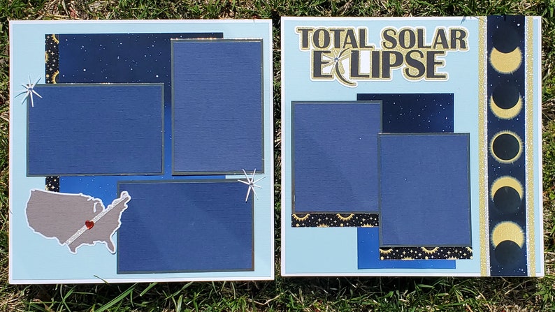 Total Solar Eclipse 2-page 12x12 our Scrapbook Layout Page Kit twice in a lifetime vacation PK1 image 1