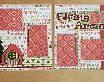 Elfing around Christmas 2-page 12x12 Scrapbook Layout Page Kit for Kids, Children Holiday Christmas Layout PK41