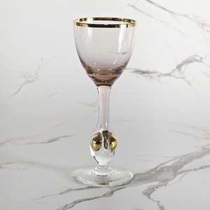 Gold Rim Amethyst Cordial Glass, MCM by Czechoslovakian Glass Artist Josef Stanik in the 1950's