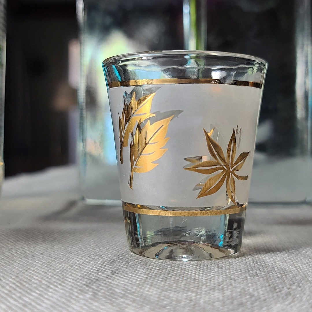 Vintage Midcentury Modern Libbey Starlyte Gold Leaf Shot Glasses Etsy