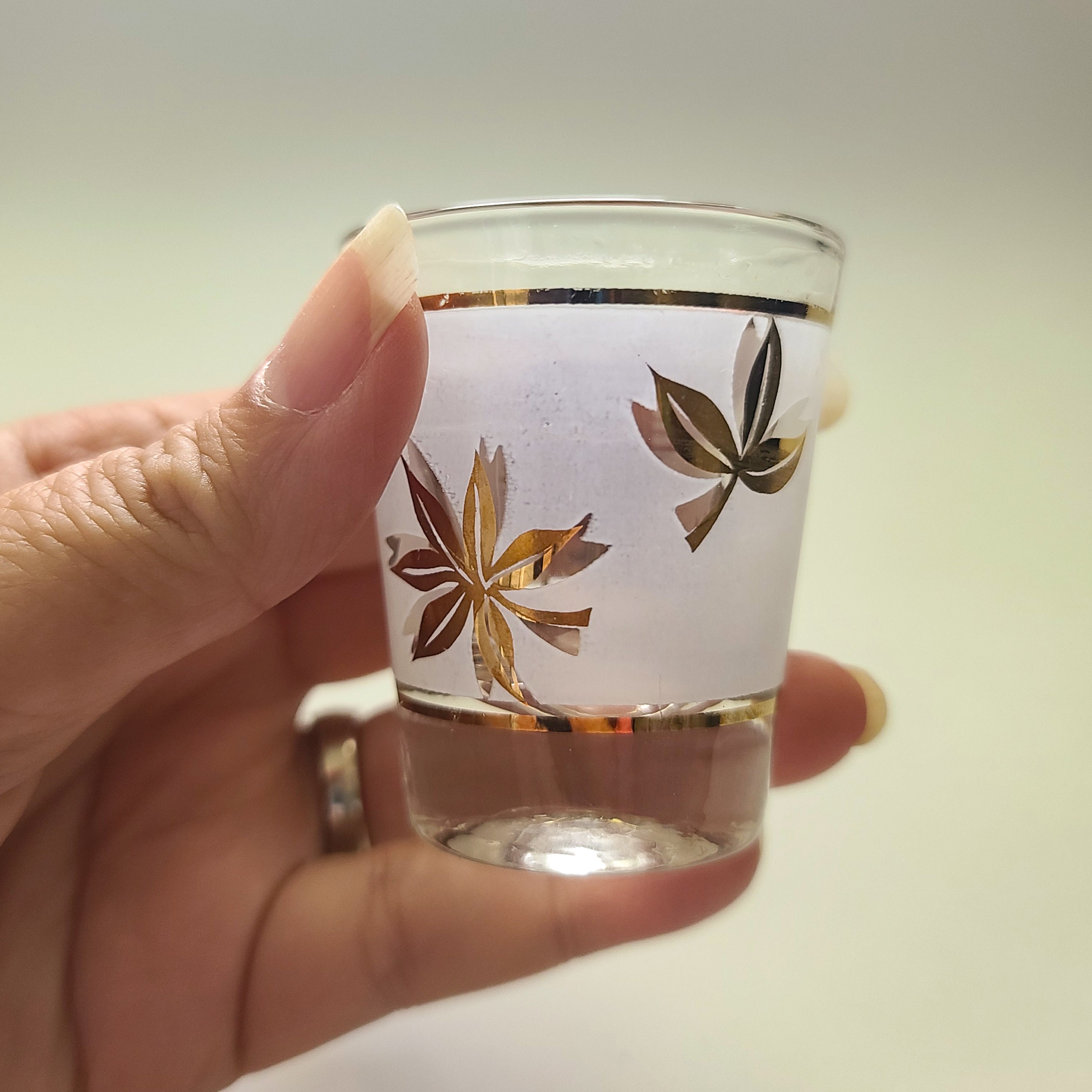 Vintage Midcentury Modern Libbey Starlyte Gold Leaf Shot Glasses Etsy