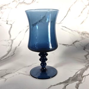 Wine Glass, Richmond Blue by Colony, Blue Bowl and Stem, Vintage Glassware, MCM Stemware