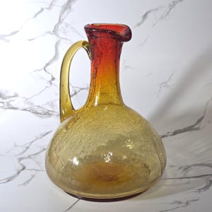 Grande brocca in vetro craquelé - Vetro soffiato a mano di metà secolo - Vetro Amberina