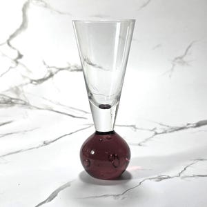 MCM Color Fluted Shot Glass with Color Ball Base, Vintage Barware with Bubble Glass, Cordial Glass