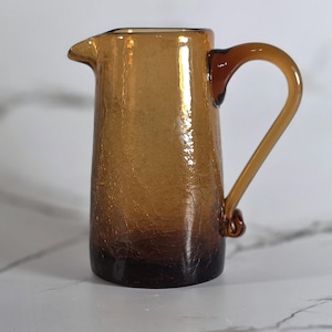 Vintage Pilgrim Crackle Glass - Hand-blown Mini Pitcher - Umber Glass Pitcher