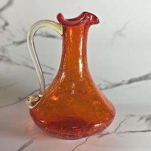 Crackle Glass - Mini brocca o lattiera vintage Viking, in vetro arancione soffiato a mano