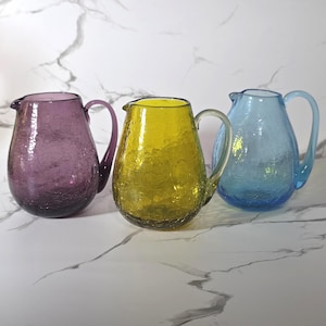 Vintage Pilgrim Crackle Glass - Miniature Hand-blown Bulbous Pitchers, Choice of Colors