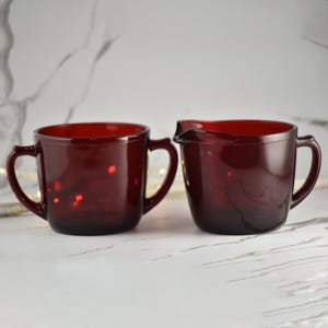 Anchor Hocking Cream and Sugar Set, Ruby Red Glass
