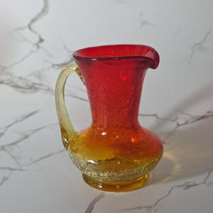 Amberina Crackle Glass - Miniature Hand-blown Pitcher or Creamer