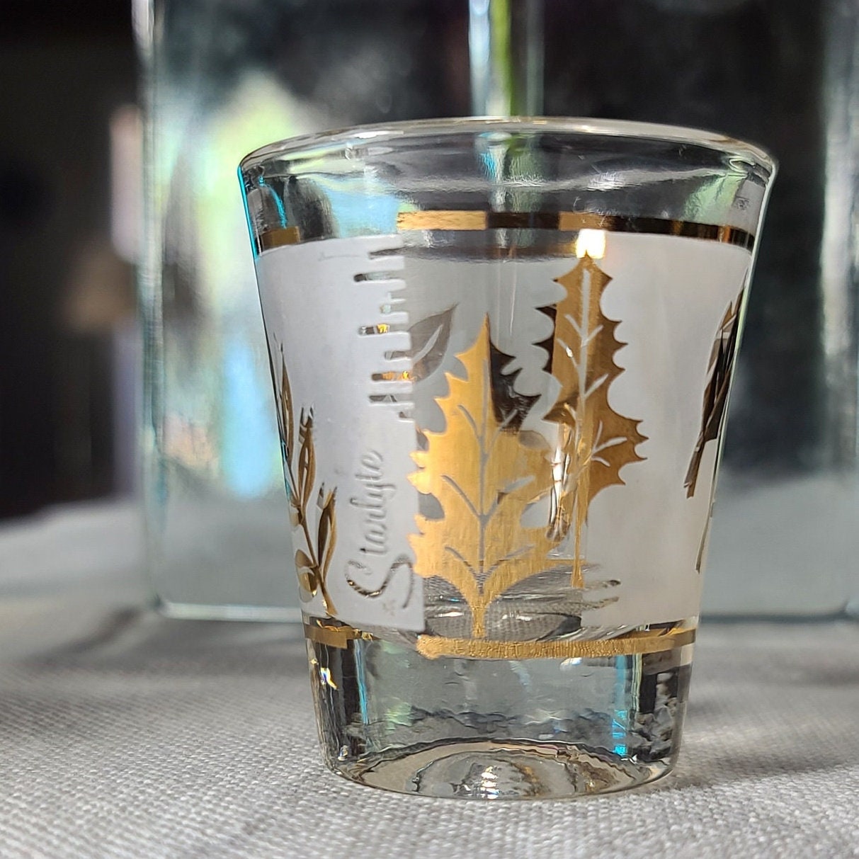 Vintage Midcentury Modern Libbey Starlyte Gold Leaf Shot Glasses Etsy