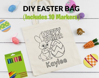 Easter DIY Egg Hunt Bag, Personalized Coloring Kit, Easter for Kids, Easter basket, Easter Egg Hunt Tote