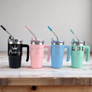 Personalized Kids Tumbler with Handle and Straw, Custom 12 oz Stainless Steel Cup for Girls – Engraved Name Water Bottle, Birthday Gift Idea