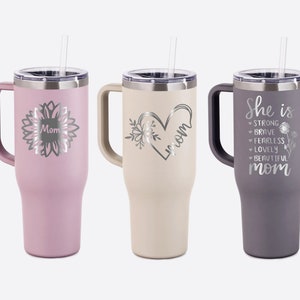 Personalized Mom Tumbler Gift for Mom - Mom Tumbler with Kid Names - Mom Floral Tumbler Gift for Birthday 40oz with handle