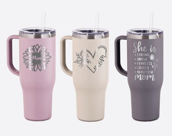 Personalized Mom Tumbler Christmas Gift for Mom - Mom Tumbler with Kid Names - Mom Floral Tumbler Gift for Birthday 40oz with handle