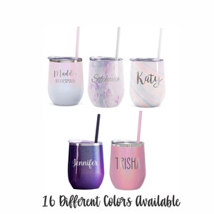 Personalized Wine Tumbler Bridesmaid Gifts Custom Wine Tumbler With Straw Bridesmaid Wine Cup Bridesmaid Proposal Bachelorette Party Favors