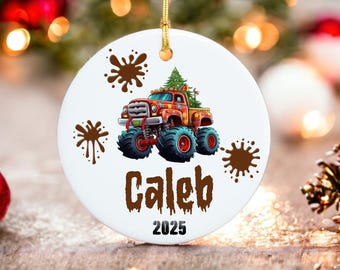 Personalized Kids Monster Truck Christmas Ornament - Fun Boys Personalized Christmas Keepsake