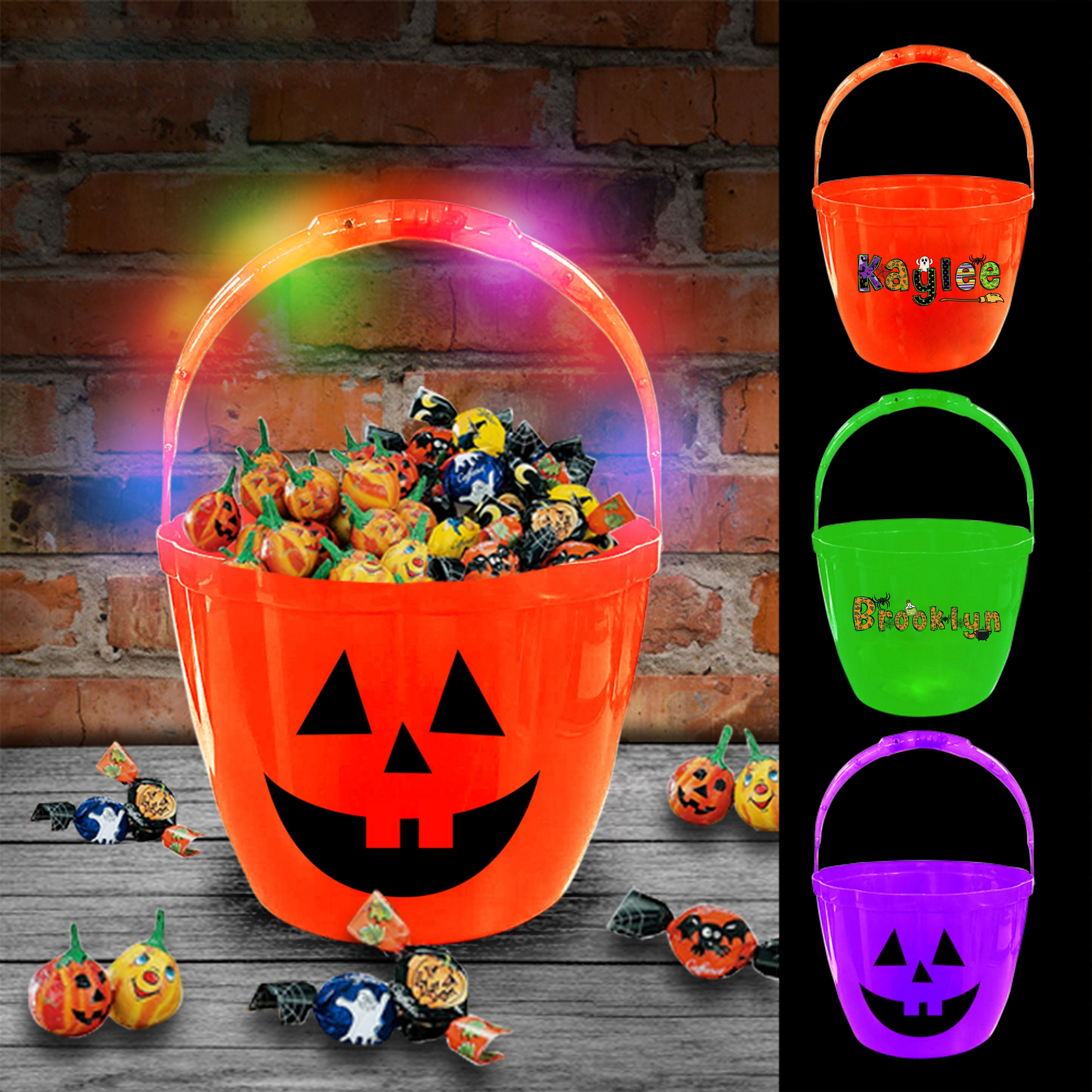 Light Up Trick or Treat Bucket Personalized with Name Custom Halloween Basket Kids Halloween Gift Monogram Halloween Bag