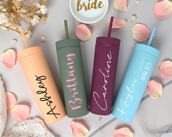 Personalized Bridesmaid Tumbler with Straw – Custom Wedding Party Cup – Bachelorette or Girls Trip Gift – Reusable Birthday Drinkware