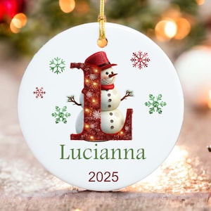 Personalized Initial Snowman Ornament – Custom Monogram Family Christmas Ornament – 2026 Keepsake