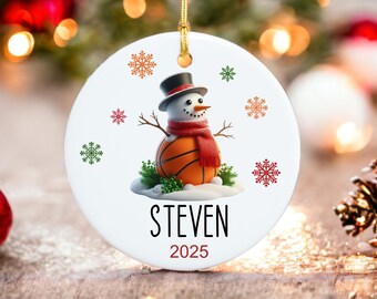 Personalized Basketball Ornament - Snowman Name Ornament - 2025 Basketball Ornament  - Custom Christmas gift - Family Keepsake