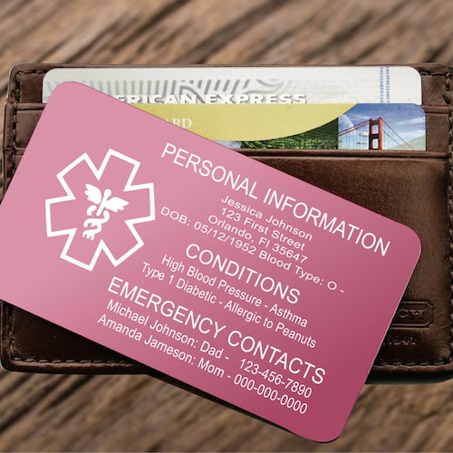Personalized Medical ID Card Custom Engraved Emergency Etsy
