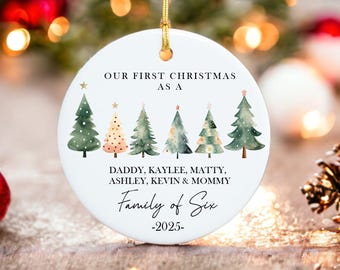 Family of Six Christmas Ornament | Personalized with Names | Custom Ceramic Keepsake | Family of 6 Gift | Baby First Christmas | 2026