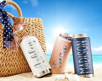 Personalized Skinny Can Cooler, Engraved Can Cooler, Bridesmaid Slim can holder, Glitter Seltzer Can Cooler, Cozie Beverage Holder