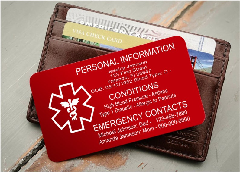Medical ID Card for Wallet Custom Engraved Emergency Contact Etsy