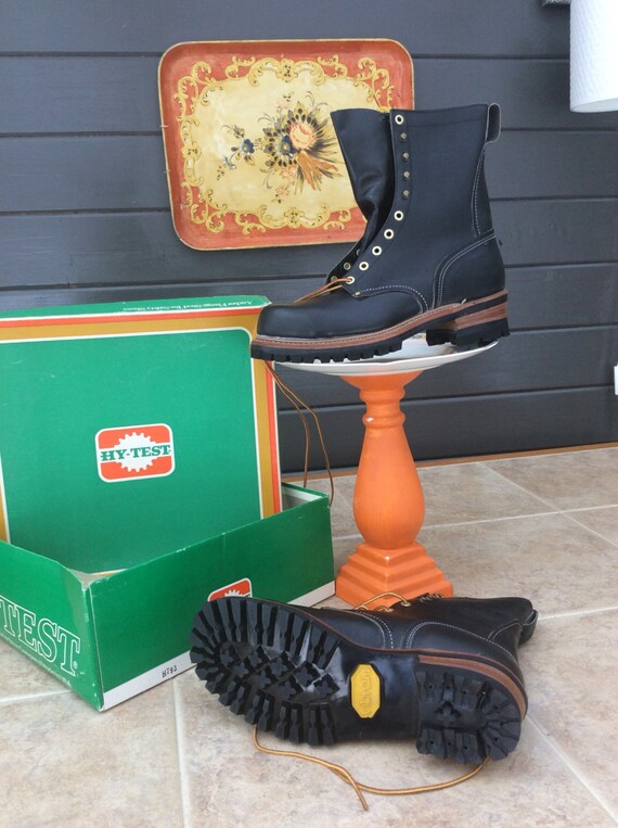 VTG HY-TEST 7.5 D Men\'s Black Leather Safety Boots Workwear Lace Guard USA Made Unisex Hytest HYTEST 13890 Black Composite Toe, EH  main image 4