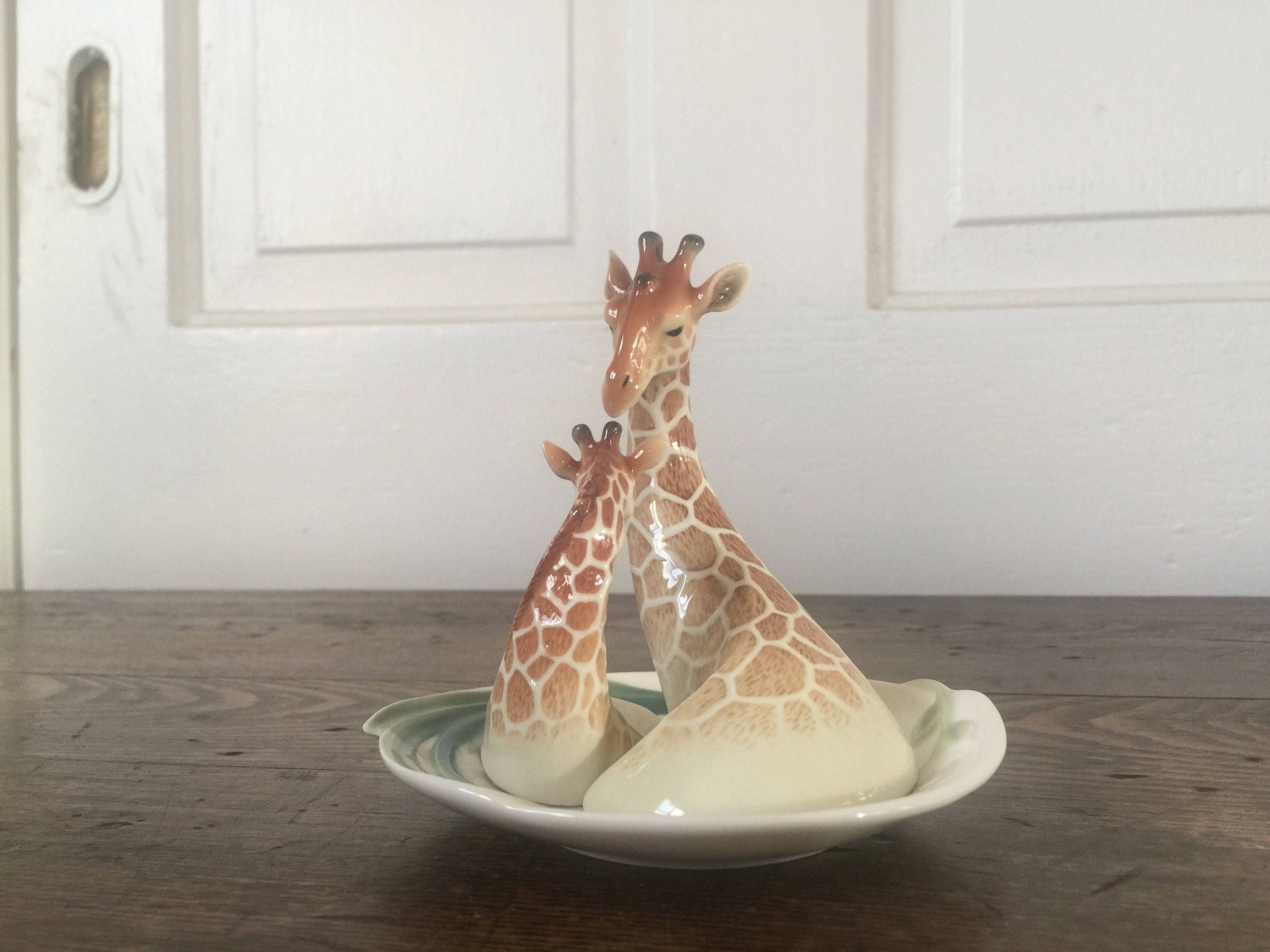 Franz Sculptured Porcelain Giraffes Salt and Pepper Shakers
